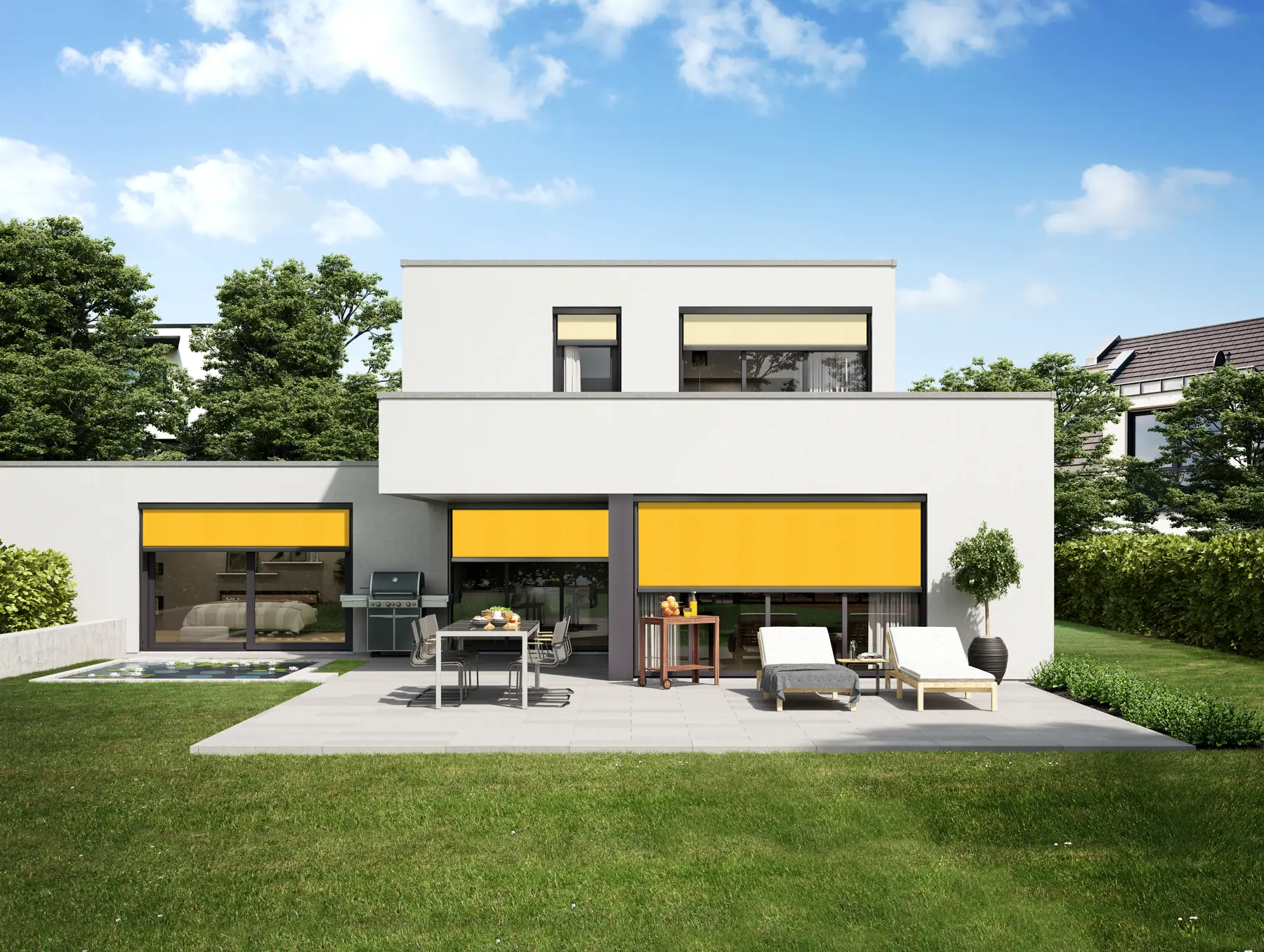 Markilux vinduesmarkiser på en hvid facade